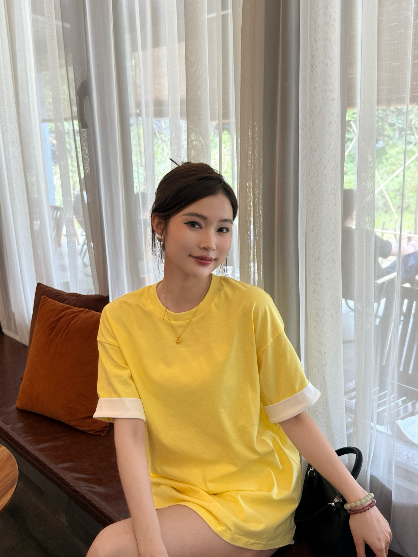 2025夏季新款 后背拼蕾丝撞色袖子体恤 时尚洋气 宽松版