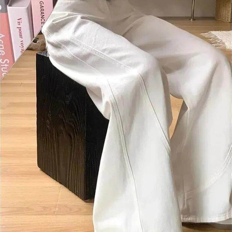 2026新款潮流美式白色阔腿牛仔裤女高腰宽松百搭显瘦阔腿弯刀裤