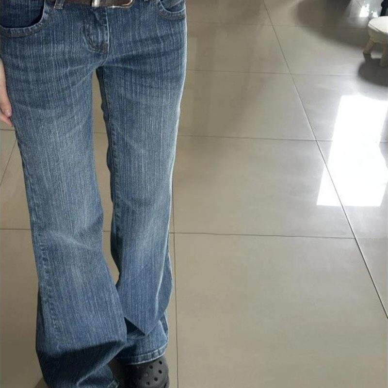 设计感竹节纹直筒牛仔裤女秋季新款宽松垂坠感显瘦百搭微喇长裤子