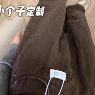 女秋加绒加厚胖mm宽松高腰显瘦直筒阔腿裤 大码 美德拉棕色牛仔裤