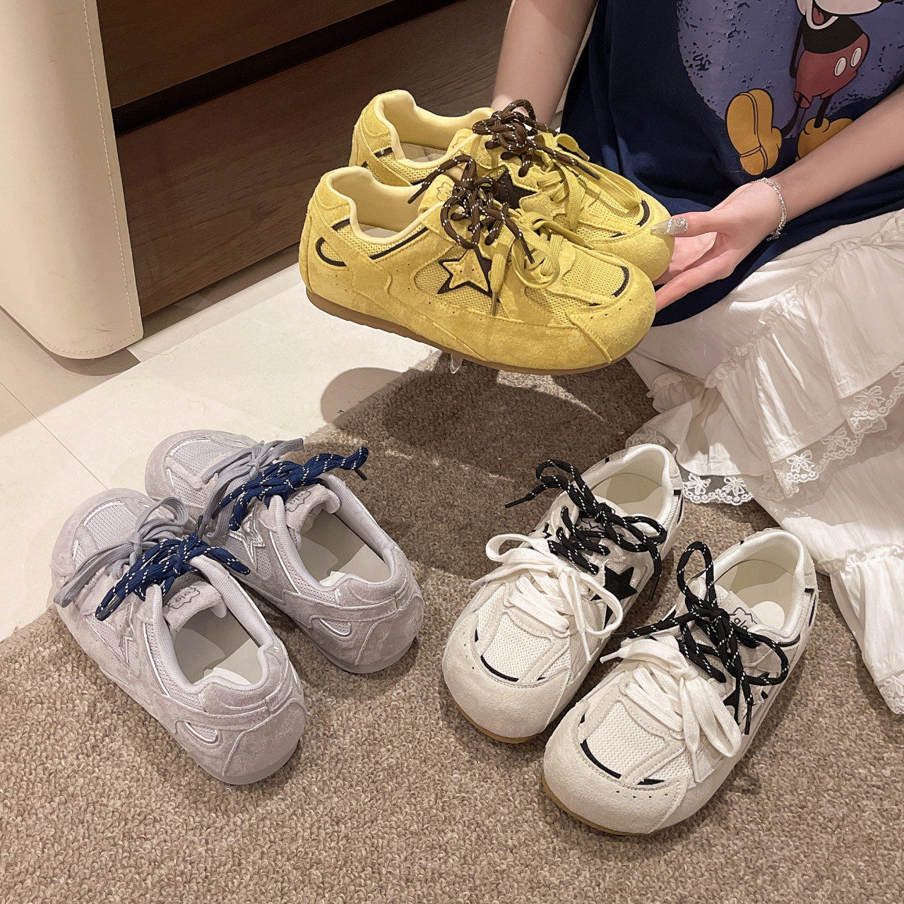 透气网面内增高双鞋带百搭德训鞋2026春季新款时尚休闲轻便软底