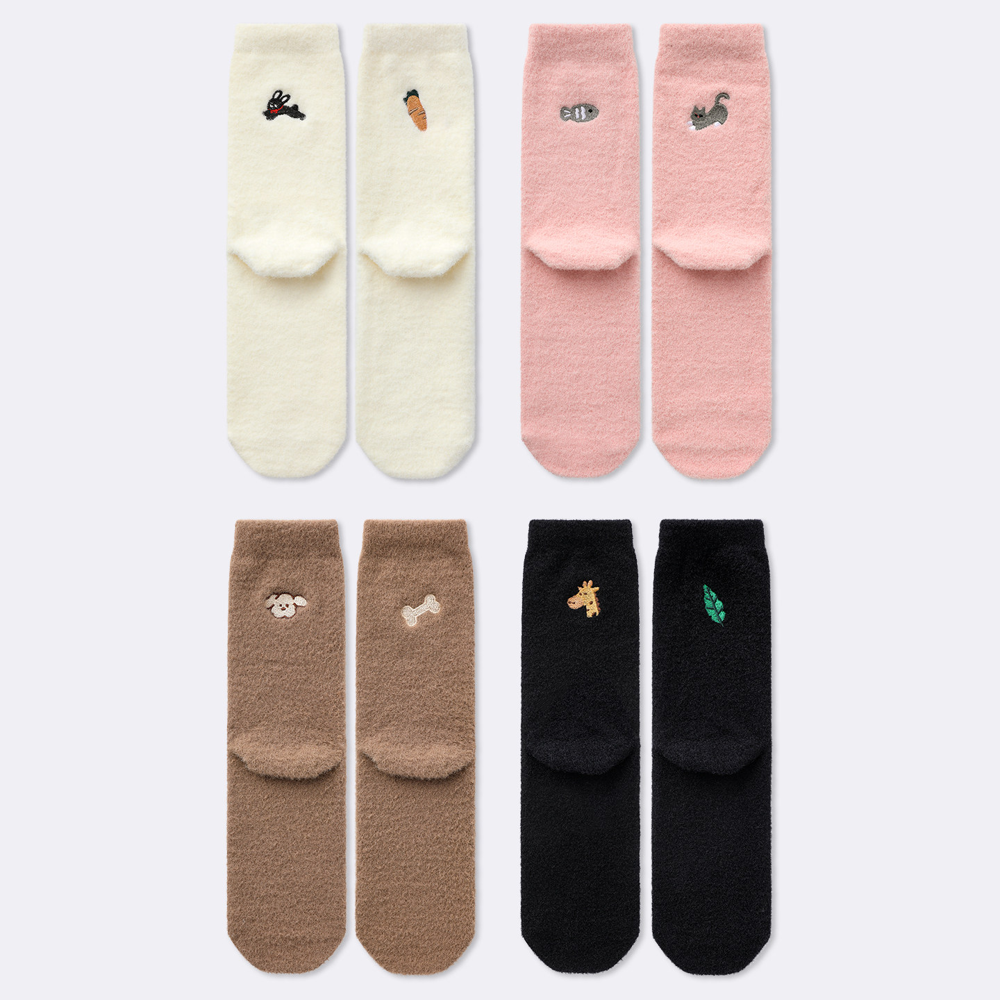 袜say 女冬季加厚中筒袜卡通刺绣加绒保暖女袜居家地板袜睡眠袜