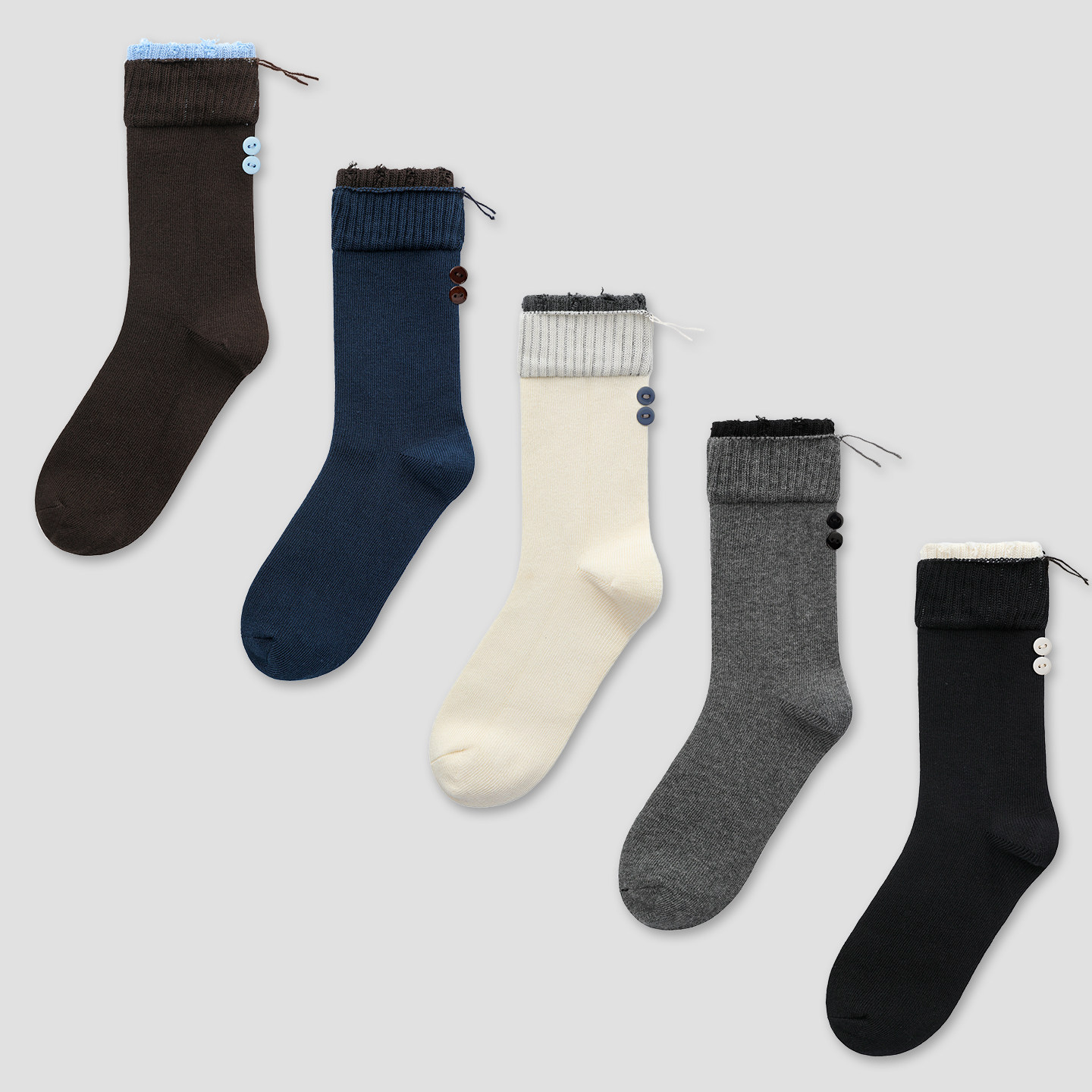 袜say 25秋冬新款女袜欧货个性双袜口破洞纽扣中筒袜时尚堆堆袜潮,女士内衣/男士内衣/家居服,中筒袜,淘宝优惠券,粉丝福利购,淘宝优惠卷