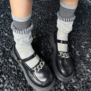 袜say 袜子女双层拼接叠穿假两件堆堆袜洋气条纹潮袜 2025秋冬新款