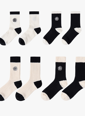 2022年小香风袜子女秋冬 新款加厚保暖山茶花刺绣中筒袜羊绒女袜