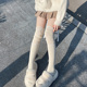 袜say 过膝袜子女春秋款 白色堆堆袜长筒袜竖纹拼接高筒袜长靴袜女