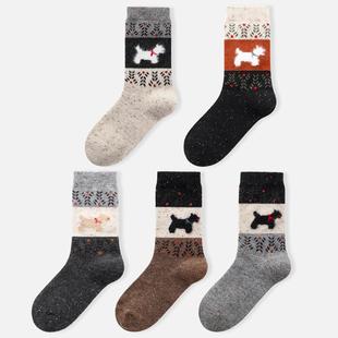 冬日系复古费尔岛系列植绒狗狗羊毛厚袜子女中筒袜 爆款 袜say 新款