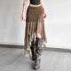 怪诞女孩 高腰显瘦不规则中长裙 Vintage游牧风拼接豹纹半身裙女