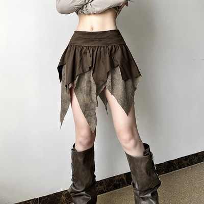 沙丘废土风复古不规则高腰半身裙