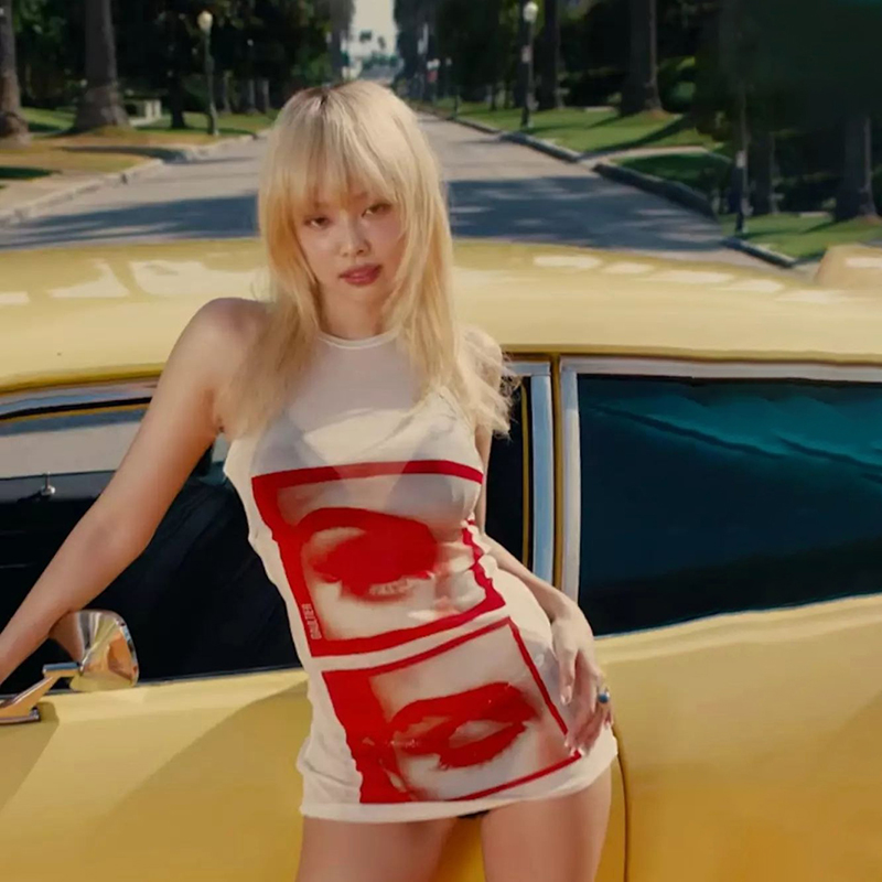 Jennie同款透视辣妹无袖连衣裙