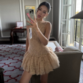 A字裙 连衣裙女 纯欲风精致肌理蕾丝无袖 露背蝴蝶结修身 怪诞女孩