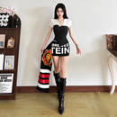 怪诞女孩 Jennie同款三件套女深V领连体短裤腰封不规则印花半身裙