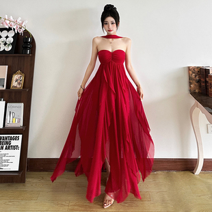 怪诞女孩 美神降临重工设计露背挂脖连衣裙女 优雅绝美晚礼服长裙