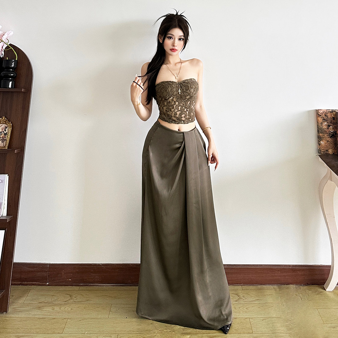 怪诞女孩 希腊女神复古蕾丝抹胸上衣垂感低腰半身裙性感两件套女,女装/女士精品,时尚套装,淘宝优惠券,粉丝福利购,淘宝优惠卷