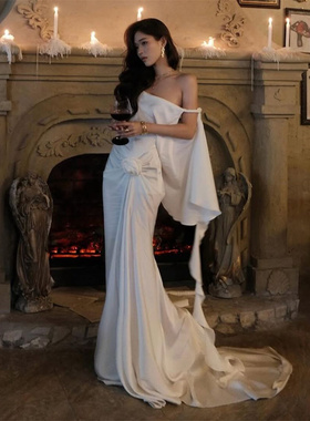 怪诞女孩 缪斯女神优雅性感露背吊带连衣裙女 宴会晚礼服拖地长裙