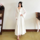 连衣裙女 怪诞女孩 古希腊风白色褶皱V领长袖 露背大摆型飘逸长裙