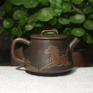 广西钦州坭兴陶茶壶马到成功茶壶纯手工非紫砂紫陶瓷壶茶具260CC