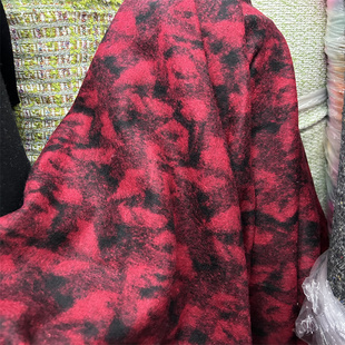 一米价进口织红黑花纹薄型针织羊毛呢布料宽150重400克