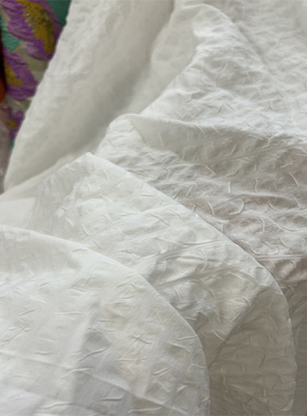 进口白色橙色泡泡条纹棉质提花布料宽150重220克