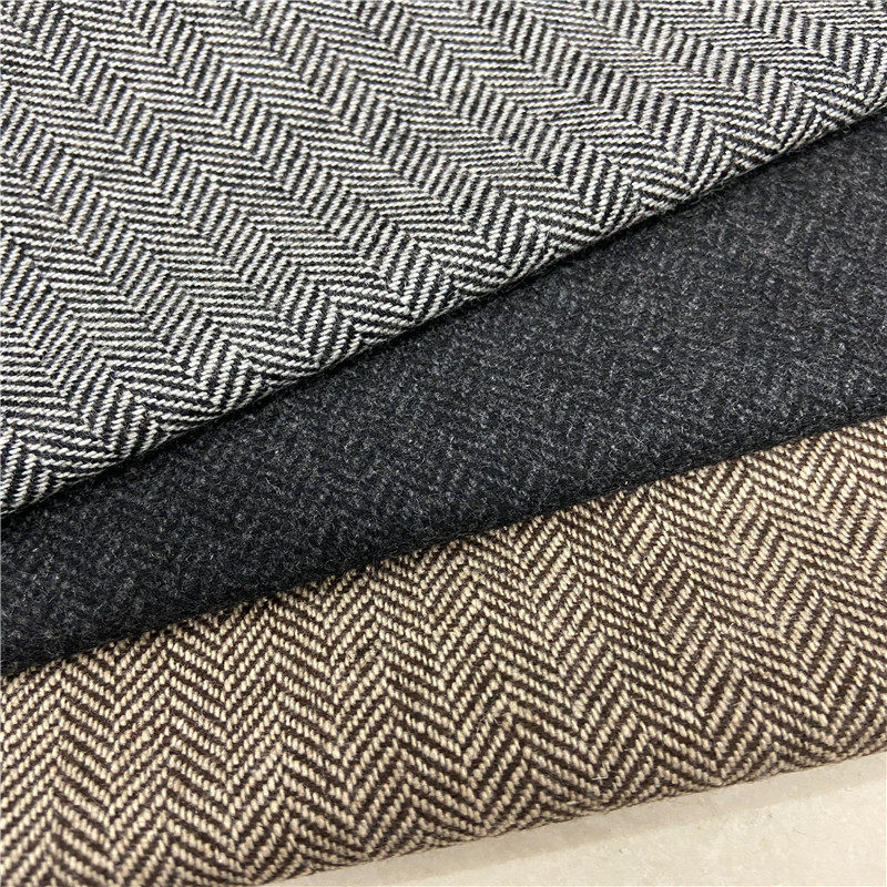 深灰深驼色细人字纹羊毛呢岗花毛呢布料连衣裙旗袍风衣马甲外套呢