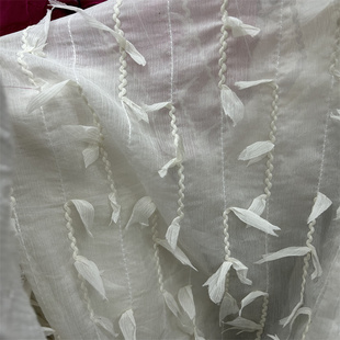 白色立体小鱼刺绣提花雪纺纱布料连衣裙汉服旗袍服装面料手工diy