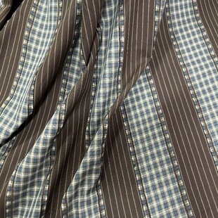 复古英伦风格子条纹混纺棉麻布料服装面料手工DIY设计师布料300g