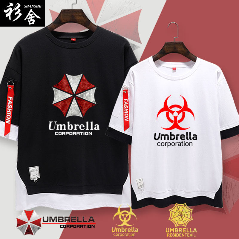 生化危机病毒保护伞电影游戏中袖假两件t恤短袖男女5五分袖衫衣服