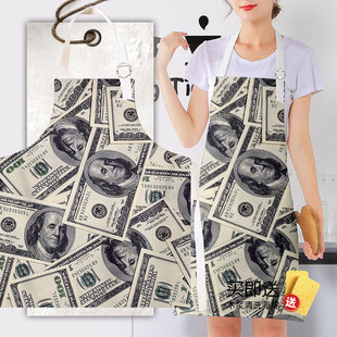 美元美金各国货币金钱符号纸币厨房做饭围裙家用做手工画画围腰