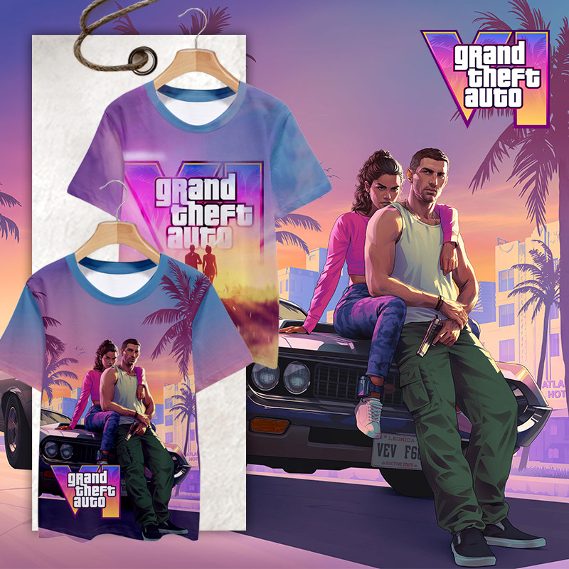 GTA6游戏侠盗猎车手周边冰丝速干短袖T恤衫男女凉感薄款半袖体恤