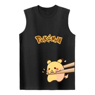 精灵宝可梦卡达鸭皮卡丘动漫周边无袖T恤衫男士纯棉背心凉快体恤