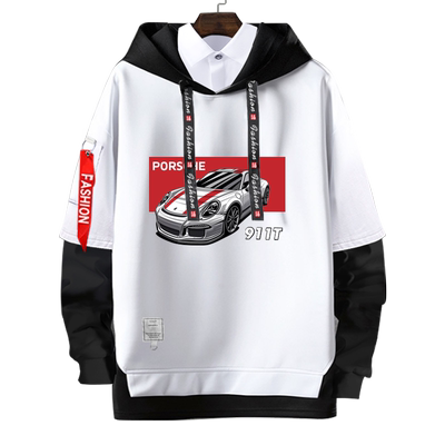 可定制RWB跑车汽车改装假两件连帽卫衣男女薄款外套帽衫加绒衣服