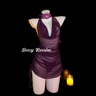 超越性感「幽会」性感睡裙透视紫色包臀裙纯欲qqny战袍