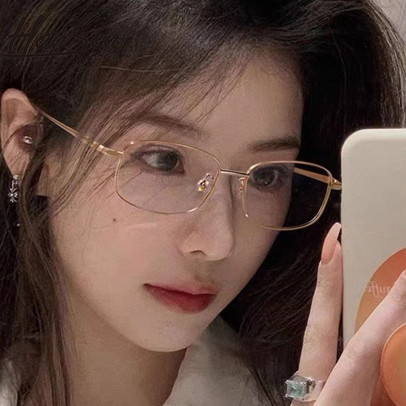 港风男文艺高级感斯文败类金丝方框眼镜女纯欲窄框平光镜可配近视