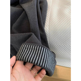 潮 显瘦休闲直筒裤 145cm小个子高腰宽松卷边毛呢阔腿裤 女秋冬爆款