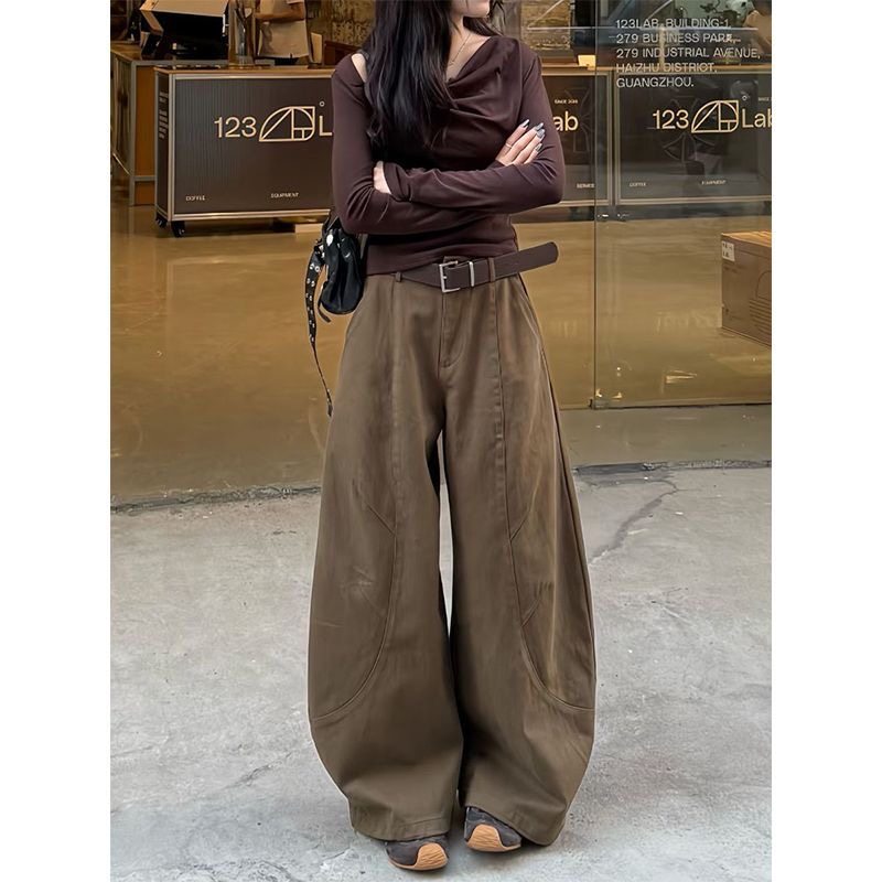 145小个子美式复古咖色直筒休闲工装牛仔裤女高腰宽松弯刀阔腿裤,女装/女士精品,牛仔裤,淘宝优惠券,粉丝福利购,淘宝优惠卷