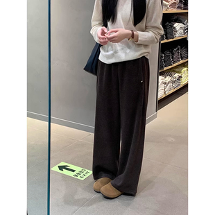145xxs加绒高腰直筒休闲弯刀裤 矮小个子咖色毛呢阔腿拖地裤 女冬季