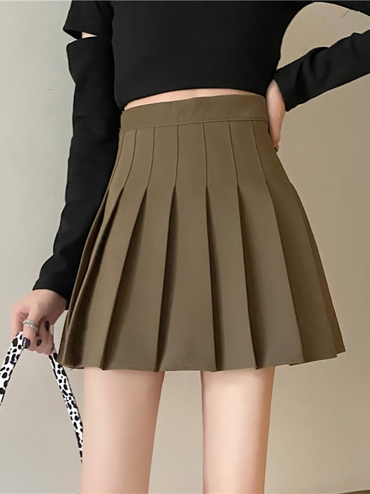 145小个子xs卡其色高腰百褶裙超短裙女a字半身jk小码显高穿搭夏季
