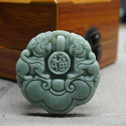 贵州翠玉平安扣蛇纹平安送福玉牌