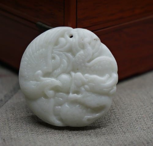 玉石陕西蓝田玉圆龙凤呈祥玉挂件