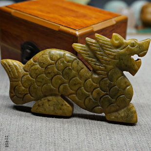 战国老岫玉做旧高古玉古玩玉器古董玉璧老货玉石把件飞龙摆件挂件