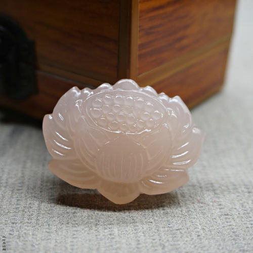 藕粉色莲花大款吊坠diy玉饰品