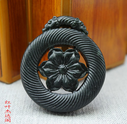 黑绿玉花开富贵玉坠吊坠项链毛衣链汉服流苏配饰配件挂件腰佩车挂