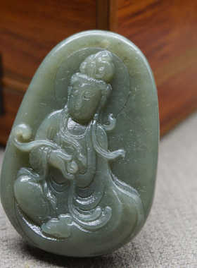 天然和田玉青白玉青白玉观音男女款如意观音玉石吊坠玉坠椭圆玉佩