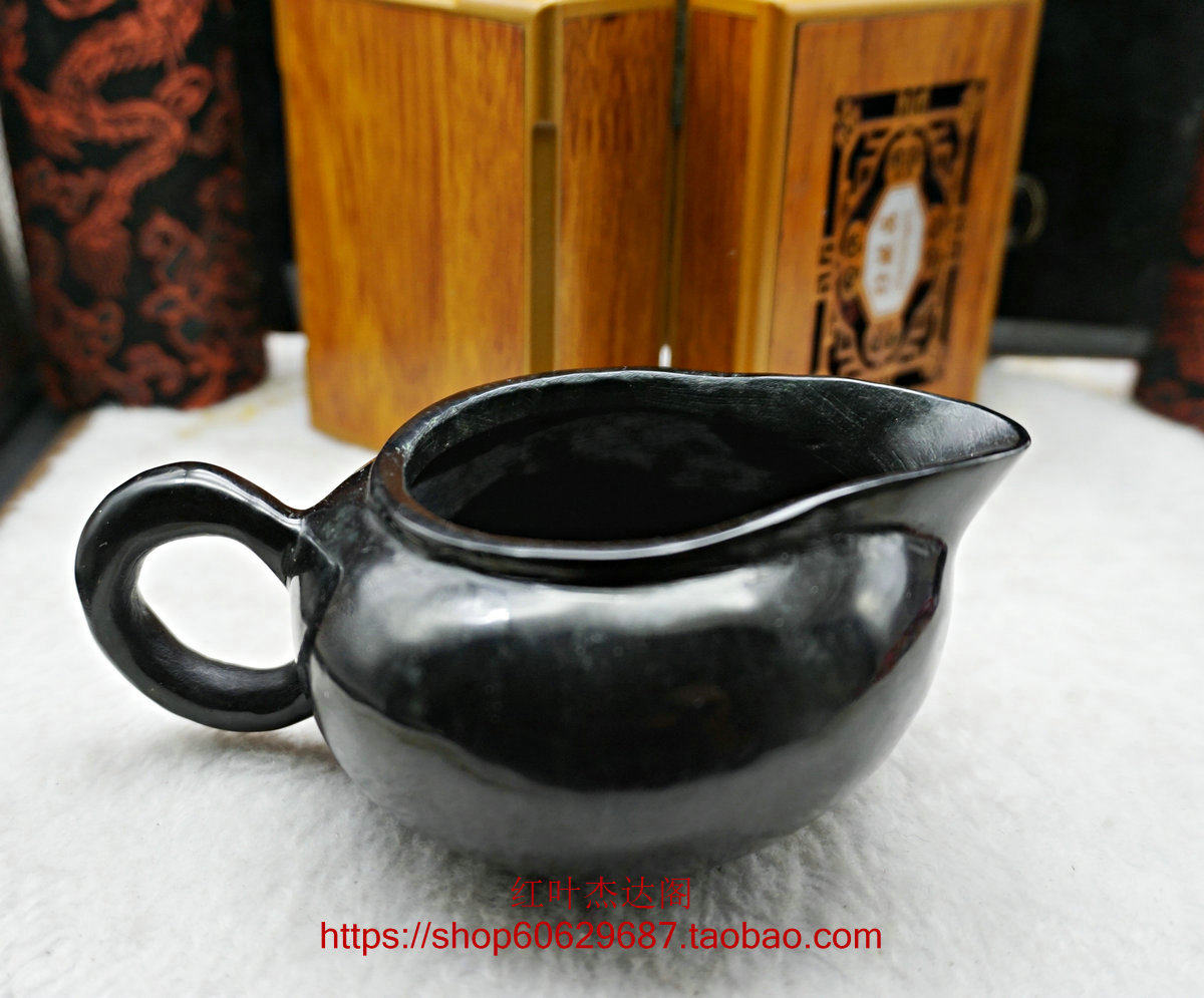 天然墨绿玉公道杯茶壶茶杯玉杯子