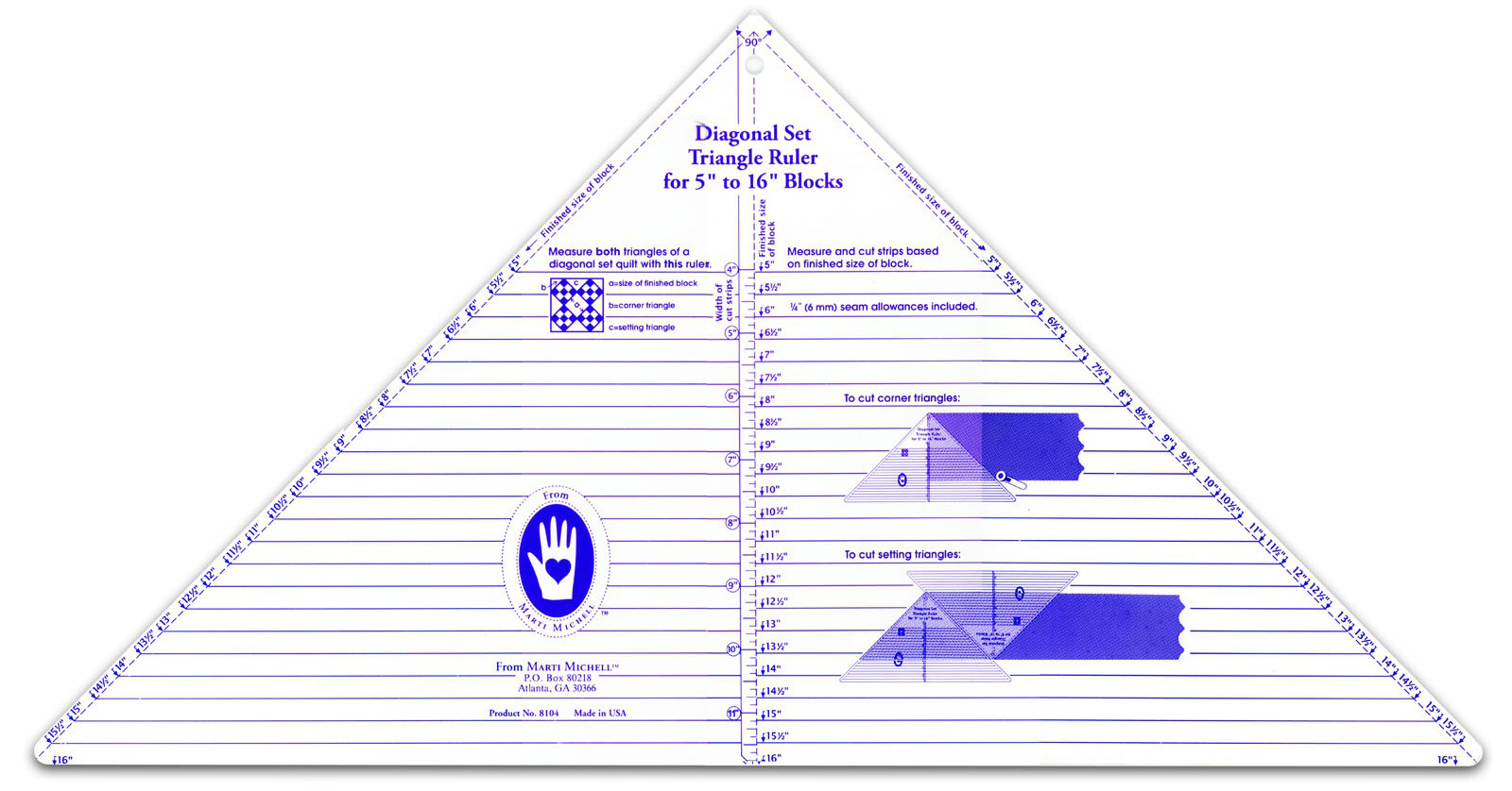 美国进口MARTI MICHELL 5-16英寸英制三角拼布尺（90度）