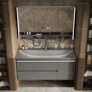 2026新款极简鎏金石一体盆浴室柜组合卫生间洗漱台轻奢风洗手盆柜