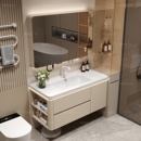 奶油风马桶伴侣浴室柜组合侧边收纳卫生间智能洗漱台陶瓷一体盆