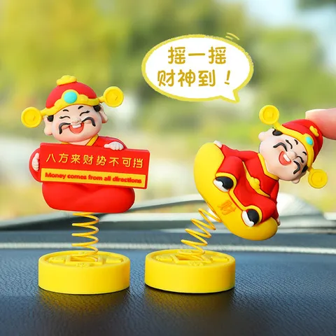 饰品弹簧摆件滴胶财神发财躺赢小摆件好运汽车中控台摇摇车载