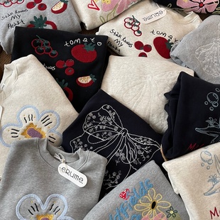 韩系圆领奥粒绒加绒卫衣合辑 立体重工毛巾刺绣 韩代@eru