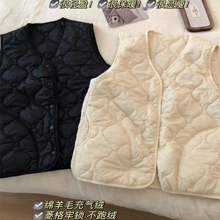 三明治穿搭~V领绵羊毛双层夹菱格马甲双倍蓄热保暖神器内搭背心